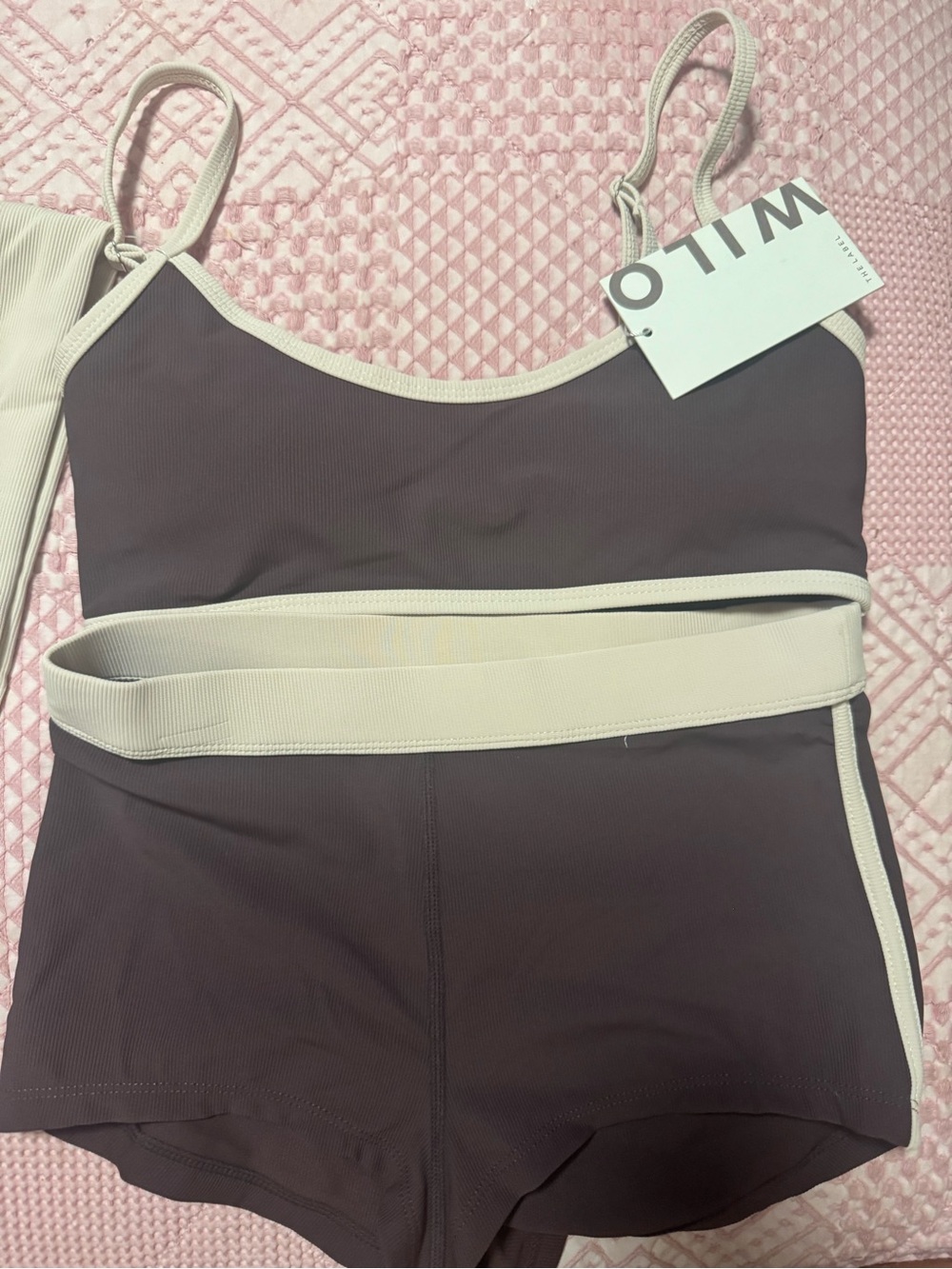 Wilo 3 Piece Work Out Wear Set Women's Size XS NWT Brown /White Tank Top Shorts